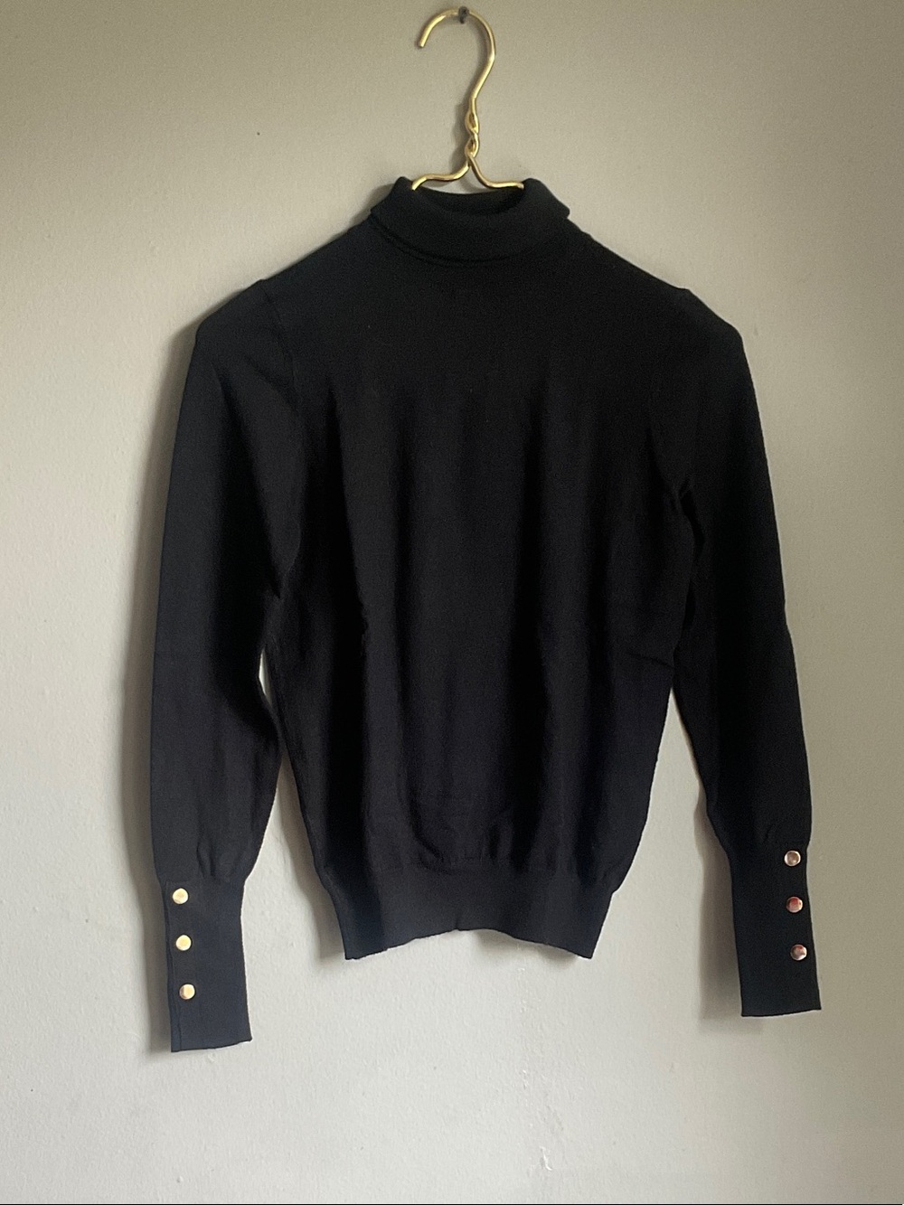 Fashion Nova Black Turtleneck Sweater with Gold Button Cuffs